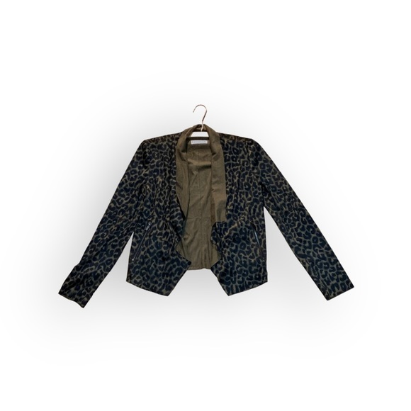 Bagatelle Collection Olive Green & Black Leopard Print Drape Front Jacket - XS - Picture 1 of 8